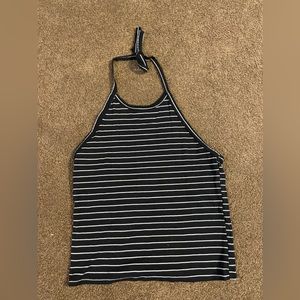 American Eagle Black & White Striped Tie Halter Cropped Top